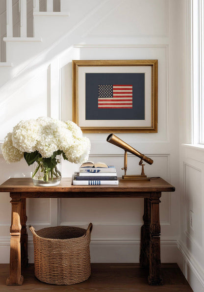 Paper House Print Shop - Navy Background American Flag Art Print: 16x20