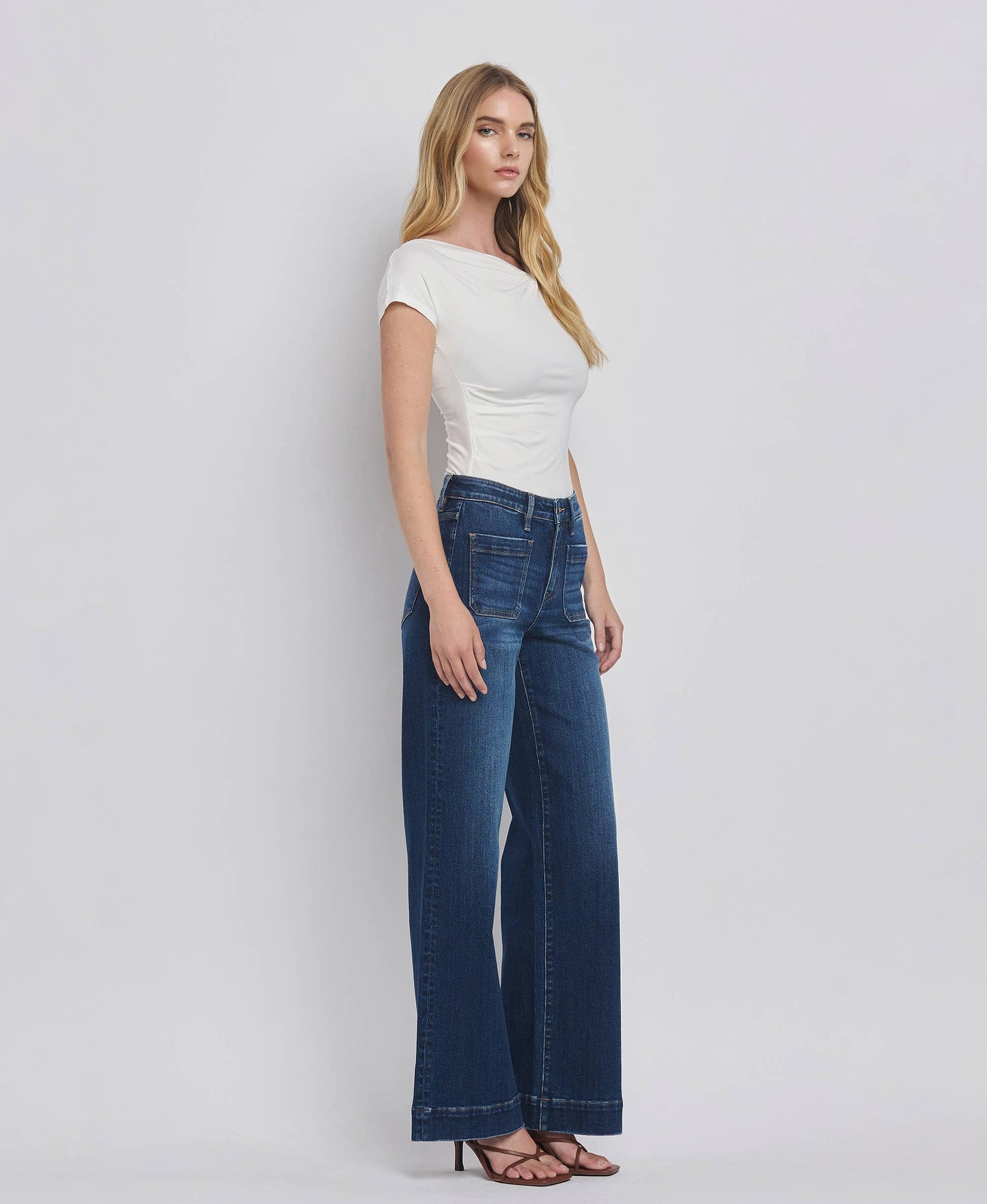 Flying Monkey - High Rise Patch Pocket Wide Leg Jeans