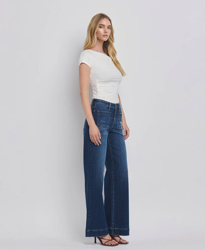 Flying Monkey - High Rise Patch Pocket Wide Leg Jeans