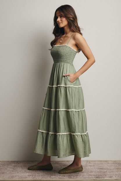 Forte - Smocked Tiered Maxi Dress, Periwinkle, Contemporary