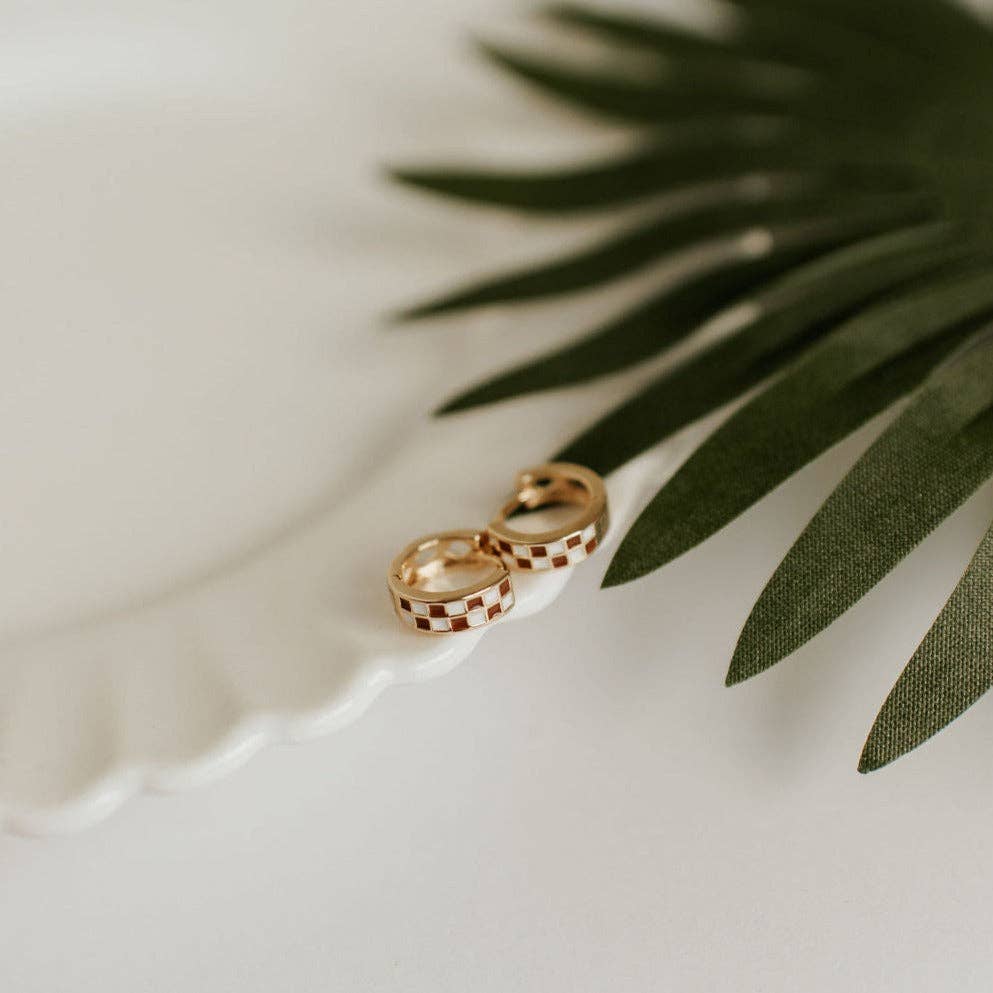 Mauve Jewelry Co. - Brown & White Checkered Hoops