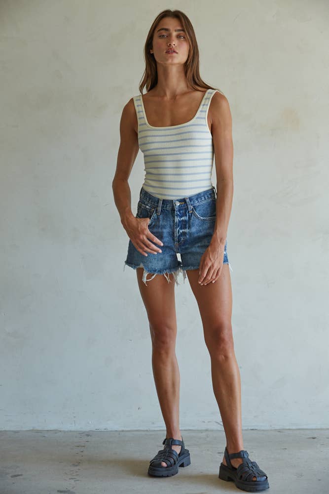 By Together - Woven Denim Distressed Detail Shorts