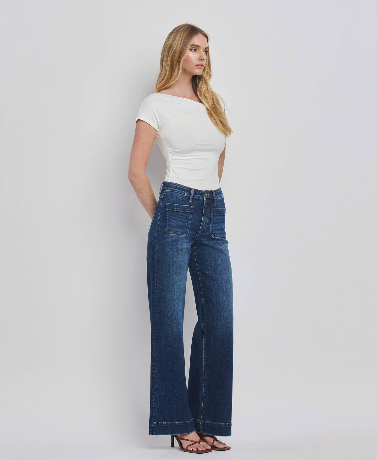 Flying Monkey - High Rise Patch Pocket Wide Leg Jeans