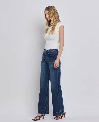 Flying Monkey - High Rise Patch Pocket Wide Leg Jeans
