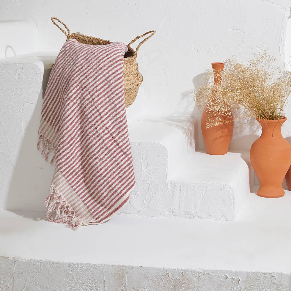 Kikoya - Stripe Turkish Cotton Bath Towel: Rose