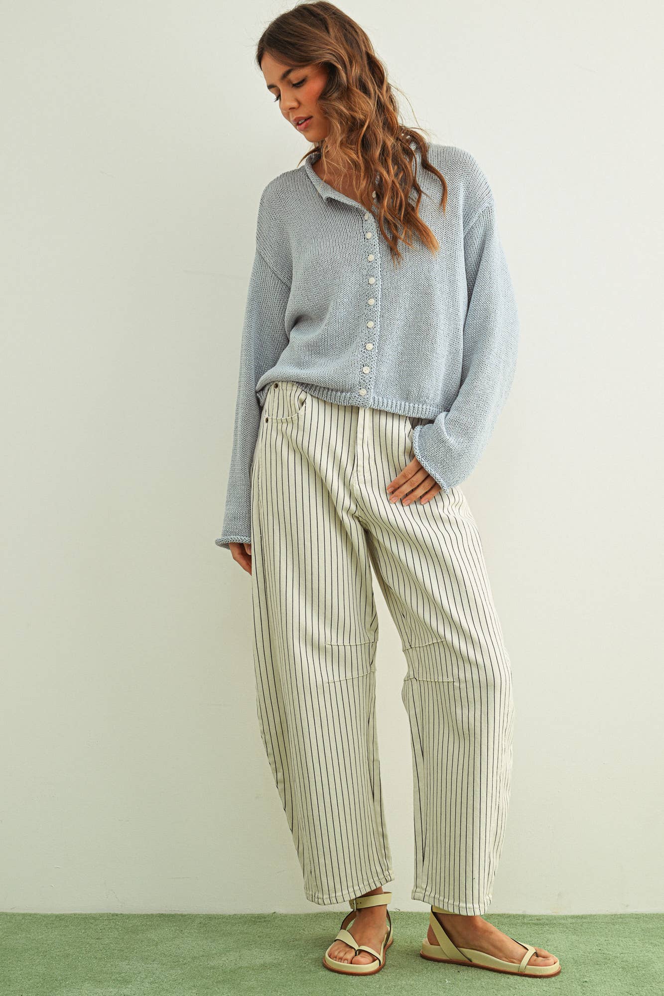 Miou Muse - Pinstriped Pattern Barrel Pants