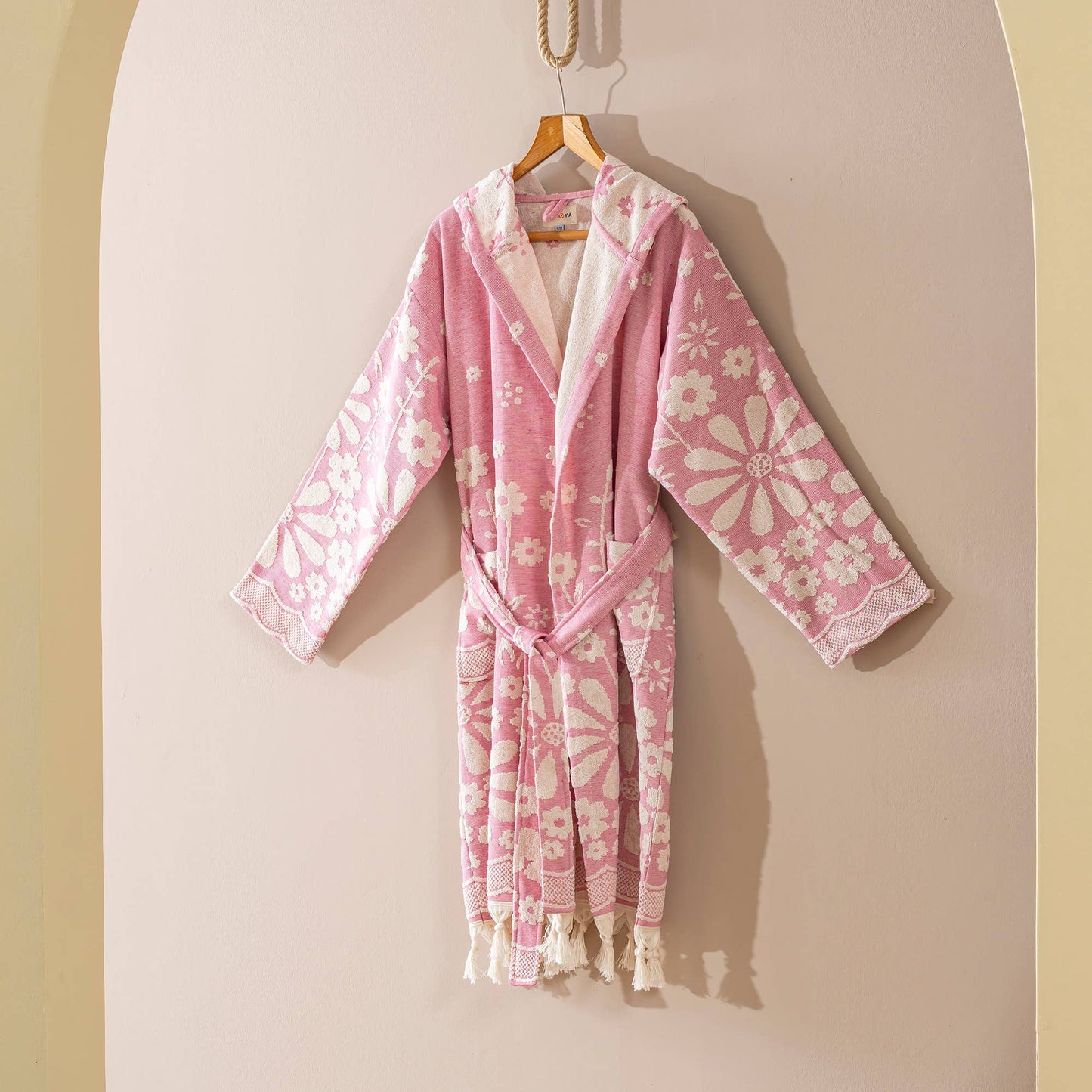 Kikoya - Turkish Cotton Hooded Robe: Fuchsia L/XL
