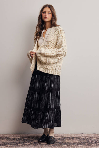 Forte - Handmade Chunky Knit Cardigan:Green Olive