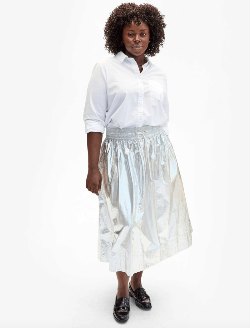 Clare V Zoelle Skirt Coated Cotton Metallic Silver