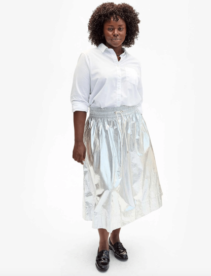 Clare V Zoelle Skirt Coated Cotton Metallic Silver