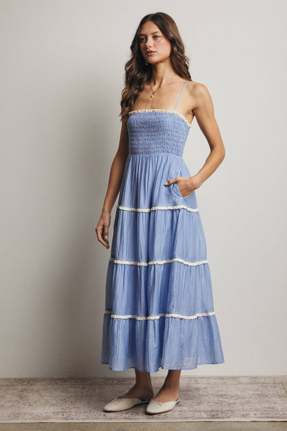Forte - Smocked Tiered Maxi Dress, Periwinkle, Contemporary