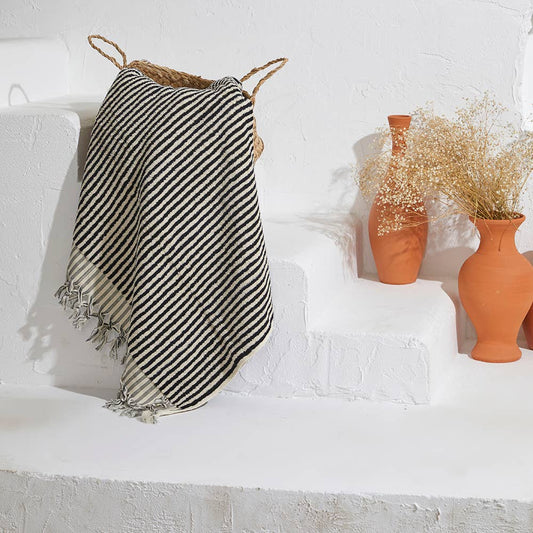 Kikoya - Stripe Turkish Cotton Bath Towel: Black