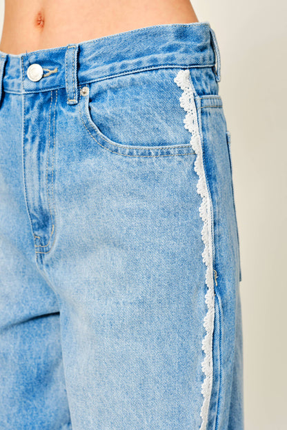 Aaron & Amber - LACE SIDE LINE DETAIL BARREL DENIM PANTS