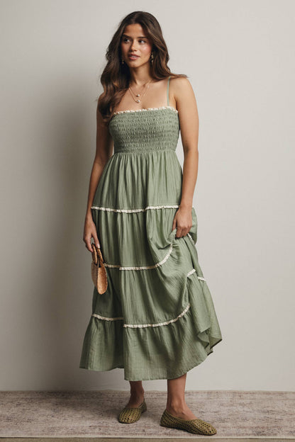 Forte - Smocked Tiered Maxi Dress, Periwinkle, Contemporary