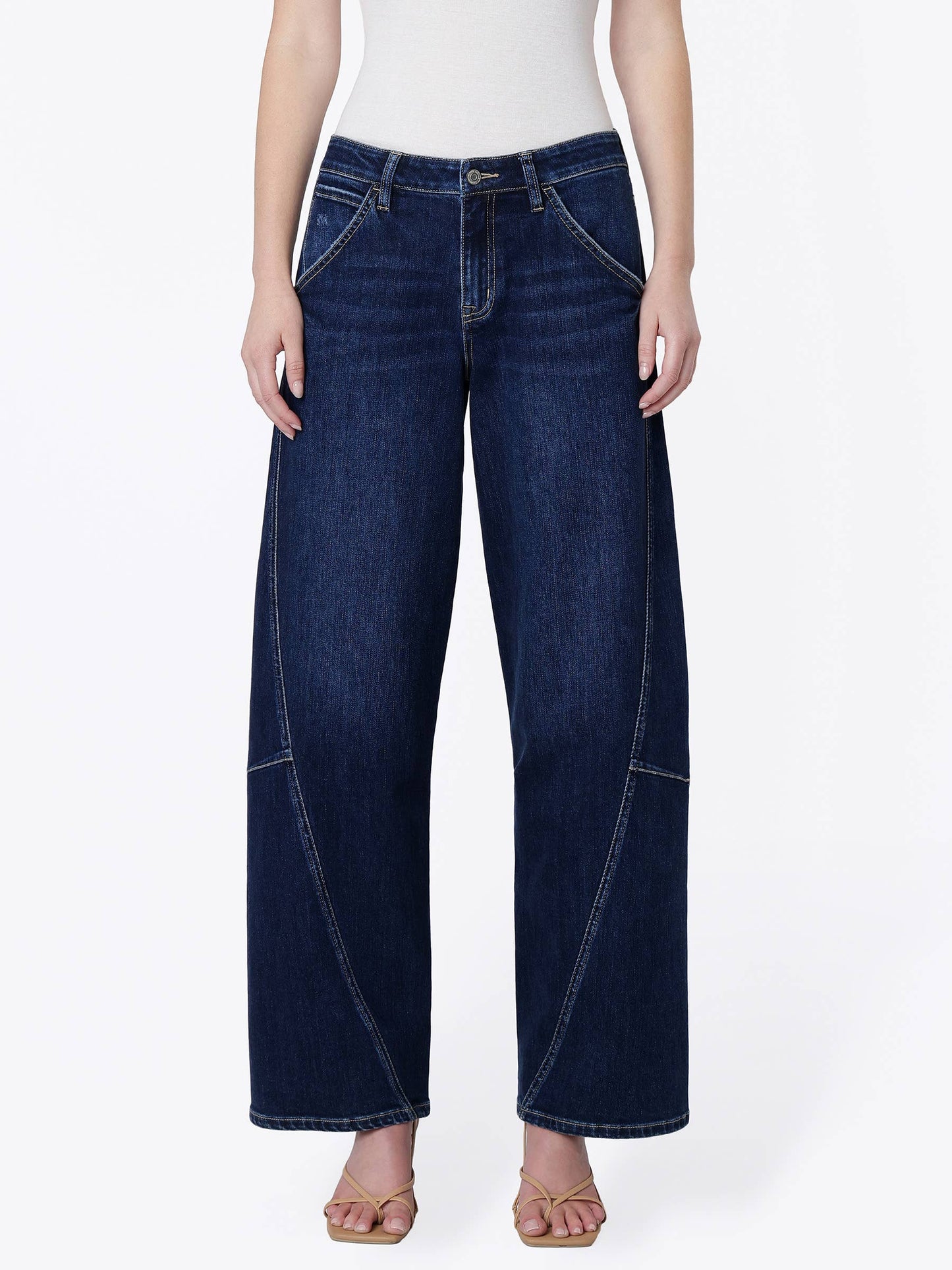 Flying Monkey~High Rise Back Flap Pocket Twist Seam Wide Barrel Jean
