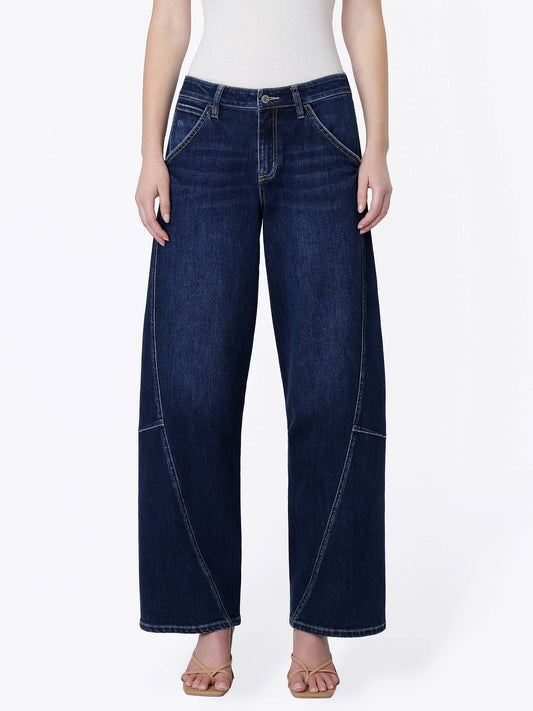 Flying Monkey~High Rise Back Flap Pocket Twist Seam Wide Barrel Jean