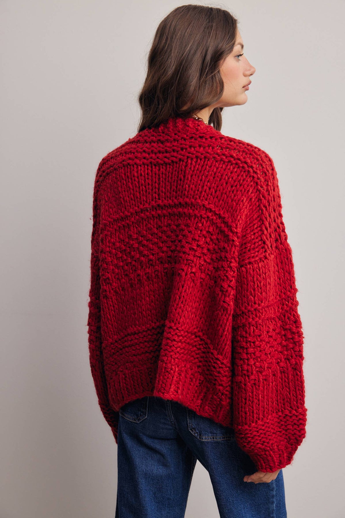 Forte - Handmade Chunky Knit Cardigan:Green Olive