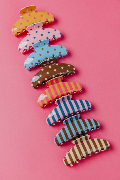 KAXI - POLKA DOT & STRIPED OVERSIZED CLAWS: BROWN AND BLUE STRIPED