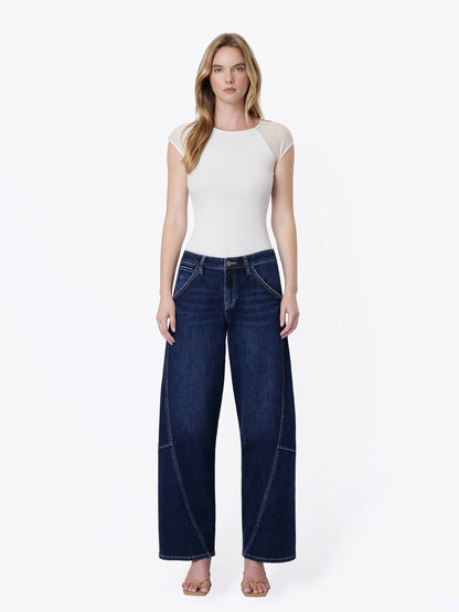 Flying Monkey~High Rise Back Flap Pocket Twist Seam Wide Barrel Jean