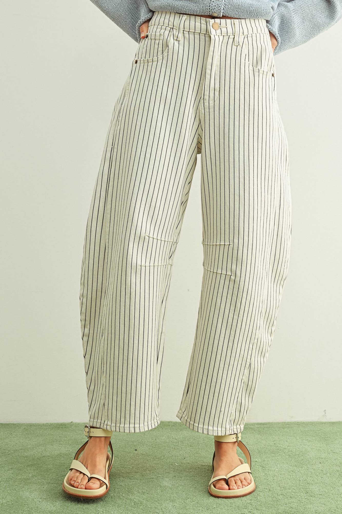 Miou Muse - Pinstriped Pattern Barrel Pants
