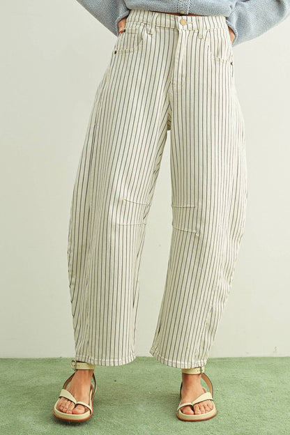 Miou Muse - Pinstriped Pattern Barrel Pants