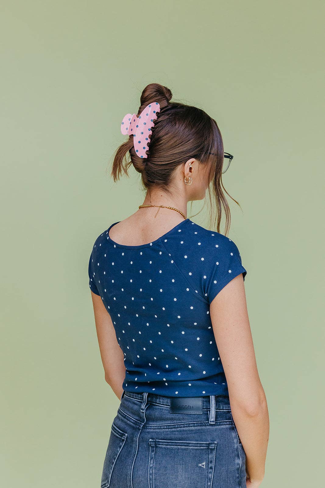KAXI - POLKA DOT & STRIPED OVERSIZED CLAWS: BROWN AND BLUE STRIPED