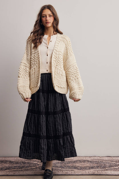 Forte - Handmade Chunky Knit Cardigan:Green Olive