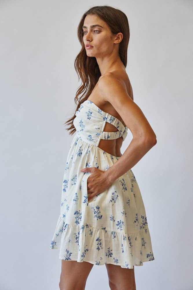 Creamon - A Breezy Mini Dress: Off White/Blue