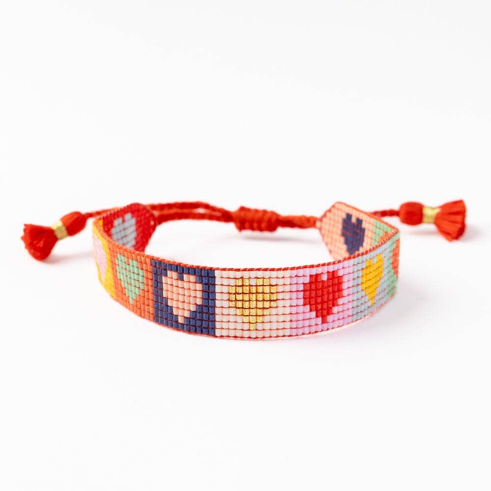 Multi Color Heart Adjustable Beaded Bracelet Red