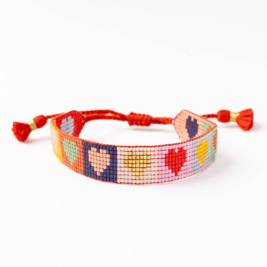 Multi Color Heart Adjustable Beaded Bracelet Red
