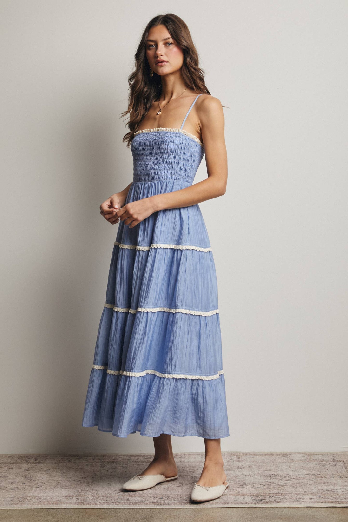 Forte - Smocked Tiered Maxi Dress, Periwinkle, Contemporary
