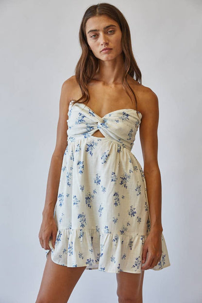 Creamon - A Breezy Mini Dress: Off White/Blue