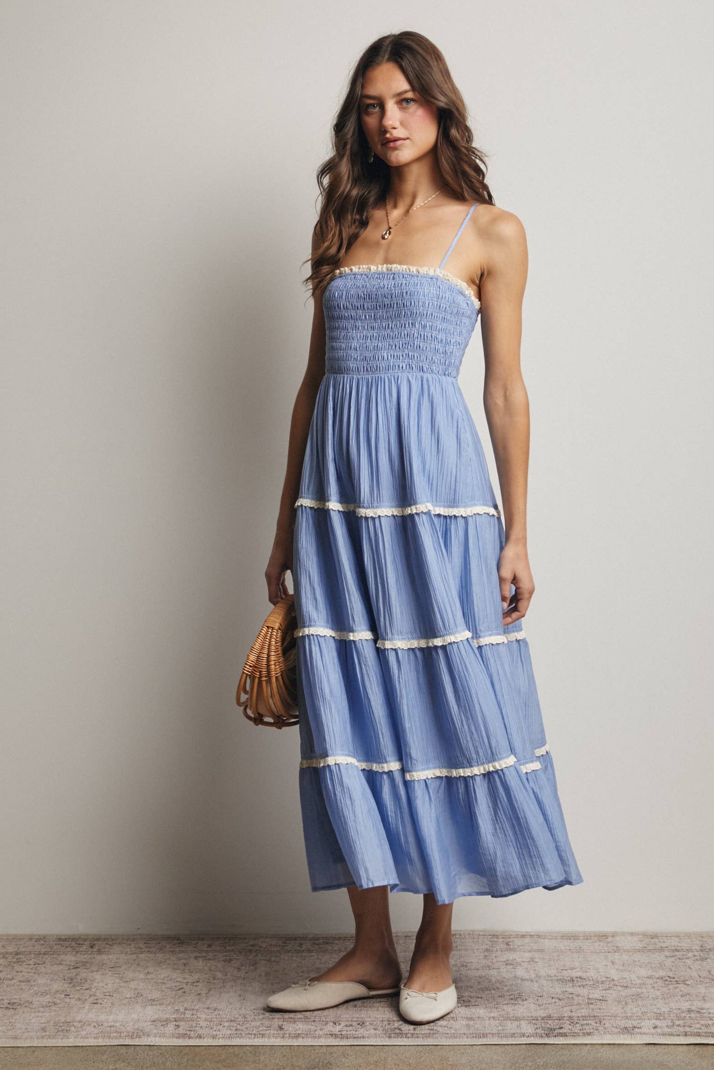 Forte - Smocked Tiered Maxi Dress, Periwinkle, Contemporary