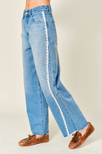 Aaron & Amber - LACE SIDE LINE DETAIL BARREL DENIM PANTS