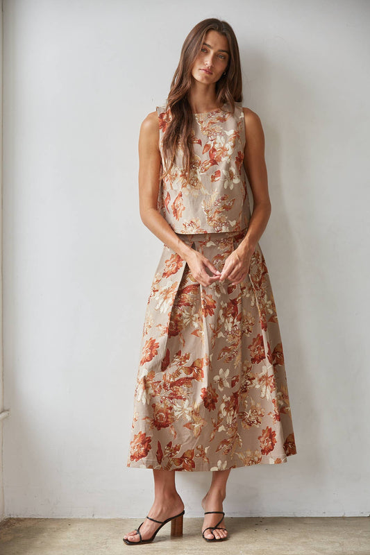 By Together - Floral Pleated Midi Skirt