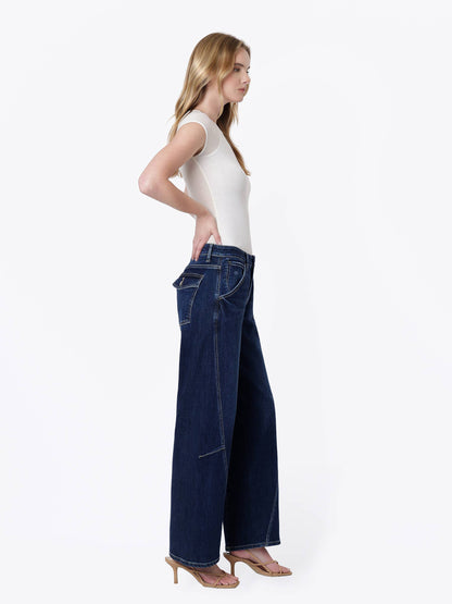 Flying Monkey~High Rise Back Flap Pocket Twist Seam Wide Barrel Jean