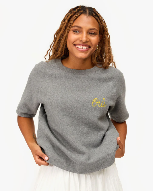 Clare V Short Sleeve Sweatshirt oui Grey/Yellow