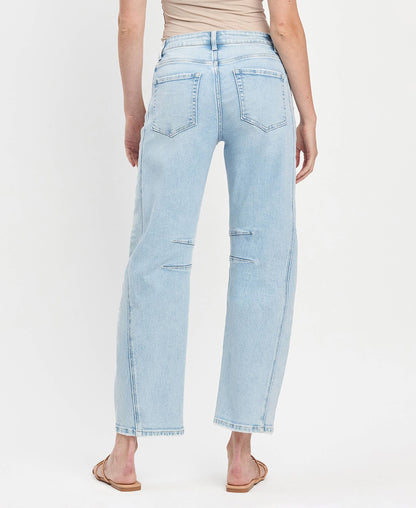 High Rise Light Wash Barrel Leg Jeans - Northern Lights