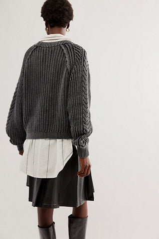 Free People-FRANKIE CABLE SWEATER-Black