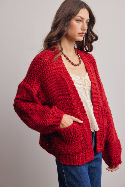 Forte - Handmade Chunky Knit Cardigan:Green Olive
