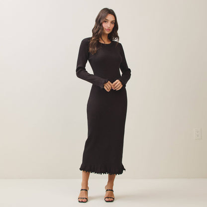 Able -Metallic lettuce edge knit dress