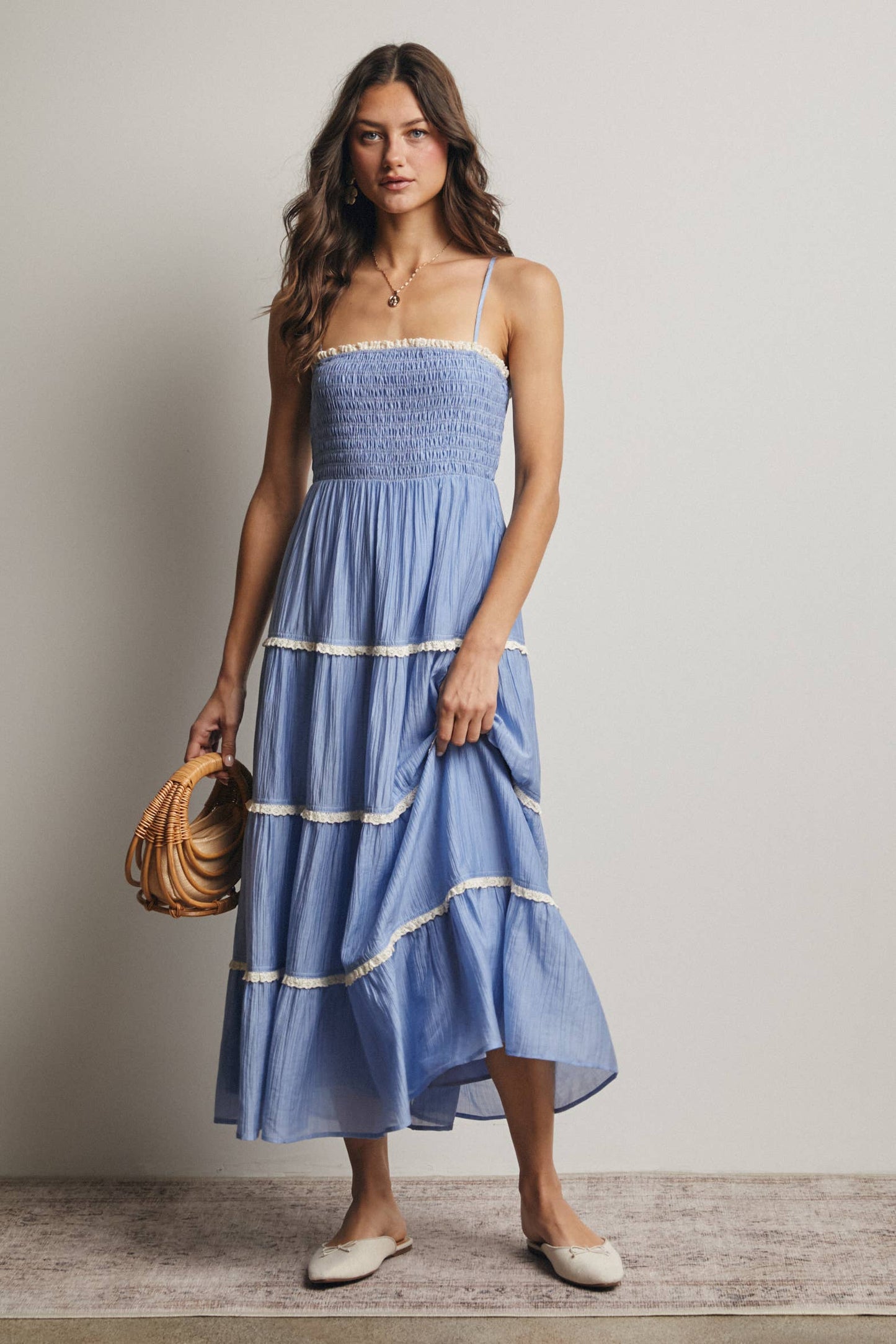 Forte - Smocked Tiered Maxi Dress, Periwinkle, Contemporary