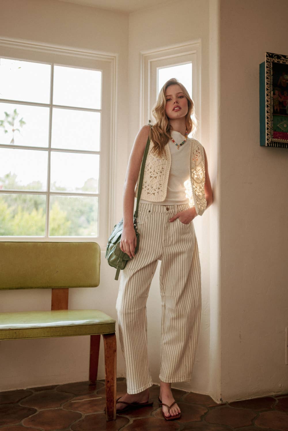 Miou Muse - Pinstriped Pattern Barrel Pants