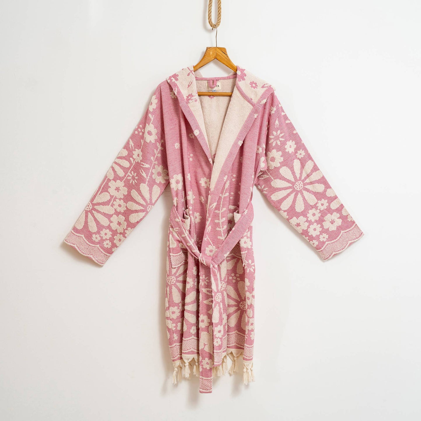 Kikoya - Turkish Cotton Hooded Robe: Fuchsia L/XL