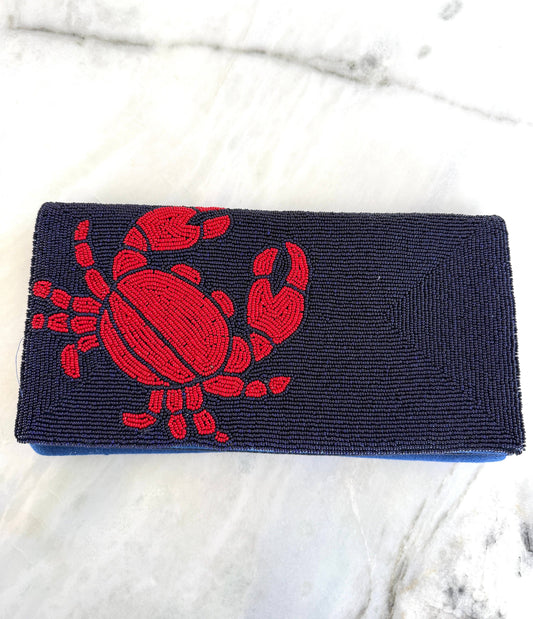Pink Pineapple - Crab Fold over Beaded Clutch