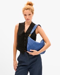 Clare V Petit Moyen Messenger- Medium Woven Diagonal French Blue
