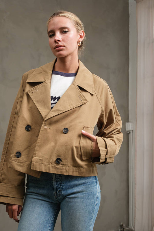 RAISONNEL - Short Double-Breasted Trench Jacket