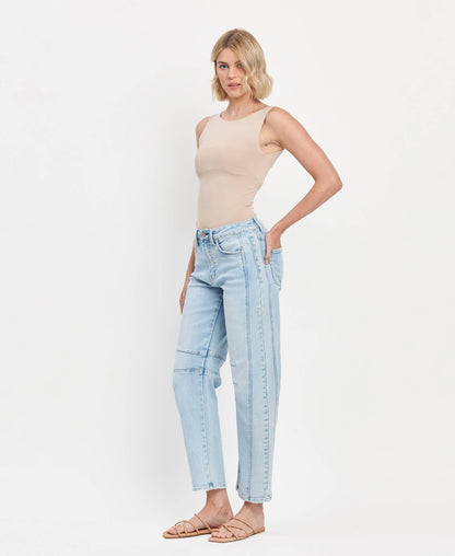 High Rise Light Wash Barrel Leg Jeans - Northern Lights