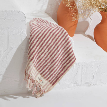 Kikoya - Stripe Turkish Cotton Hand Towel: Rose