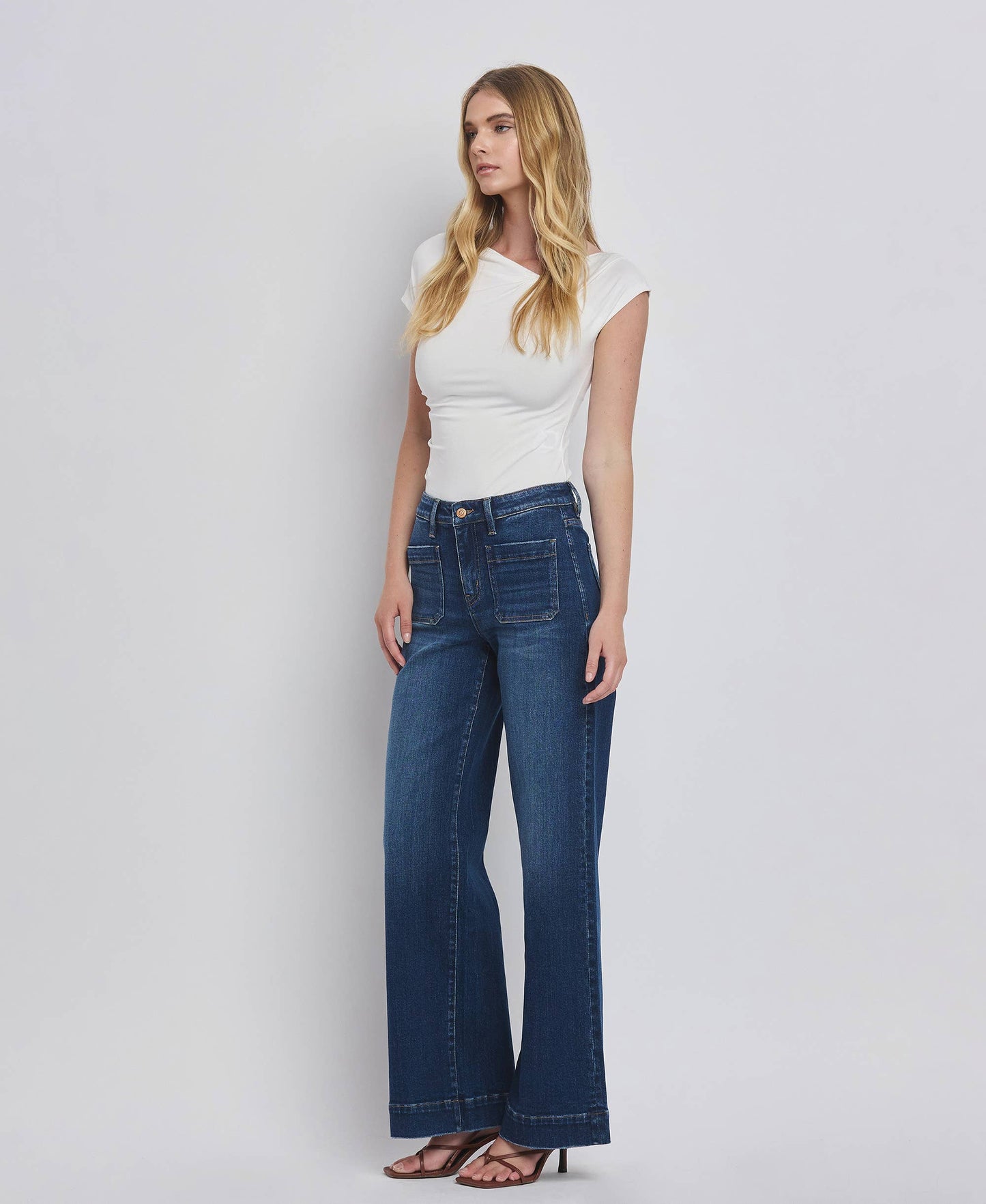 FLYING MONKEY - HIGH RISE PATCH POCKET TROUSER/DARK DENIM